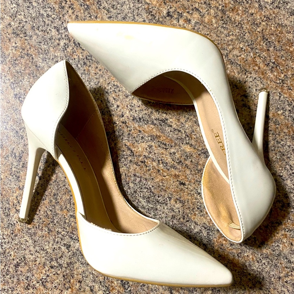 White stiletto heels